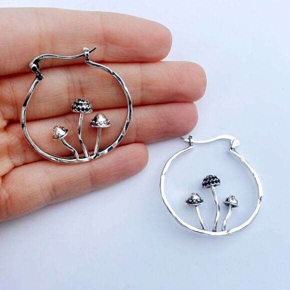 Silver mushroom hoop A14 - Picture 2 of 4